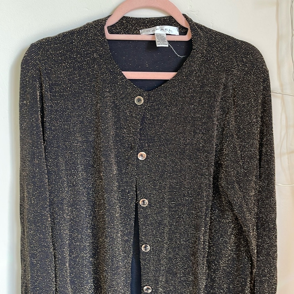 Vintage 1990s Rafael size large gold, metallic, and black long cardigan
